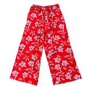 Maison D' Amelie Womens Sz M BeadedFloral Linen Blend Cropped Wide Leg Pant